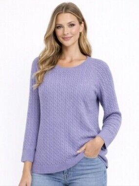 Preswick & Moore Lilac Purple Cable Knit Crewneck Sweater Size Petite Large